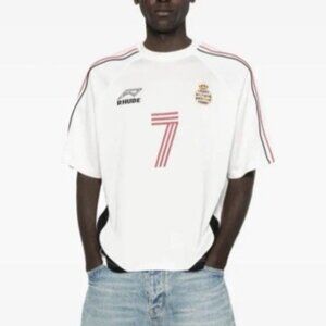 Rhude Panelled Team T Shirt Soccer Jersey White Graphic Streetwear Mens M Flaw